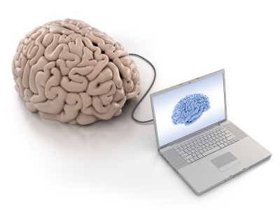 Laptop connected to brain